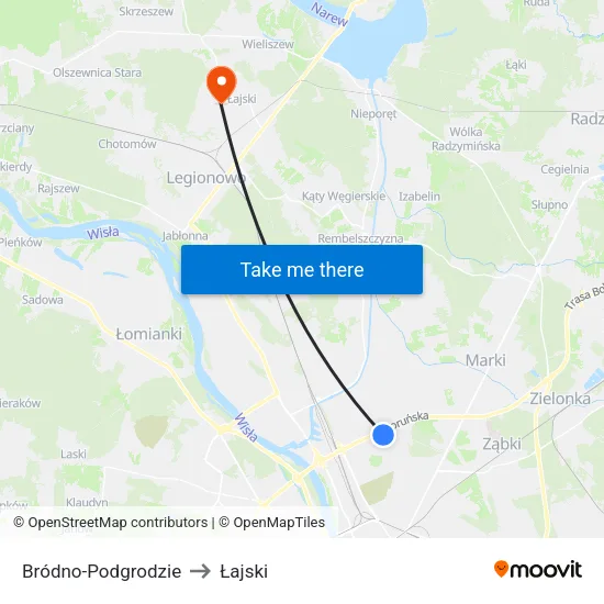 Bródno - Podgrodzie to Łajski map