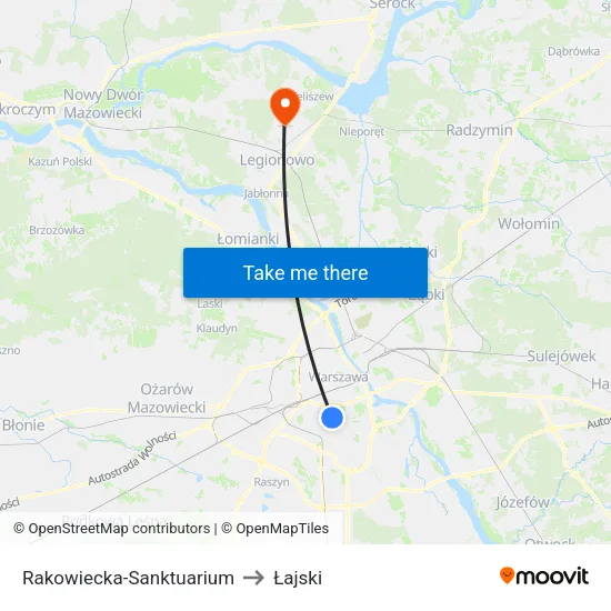 Rakowiecka - Sanktuarium to Łajski map