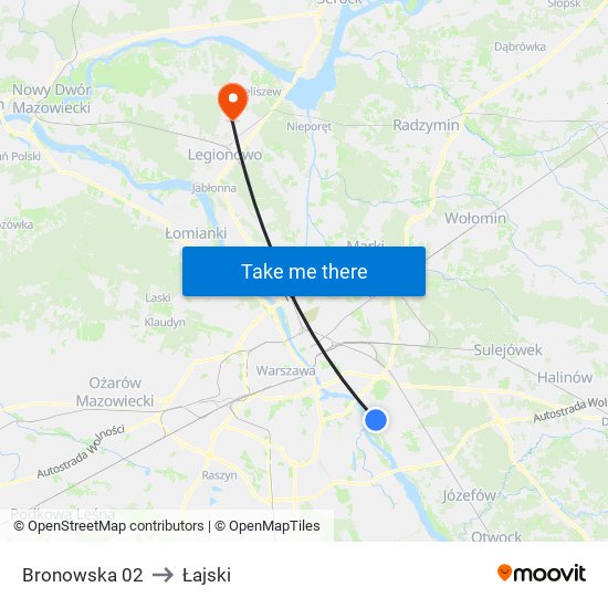 Bronowska to Łajski map