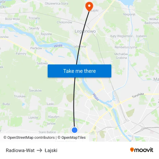 Radiowa - WAT to Łajski map