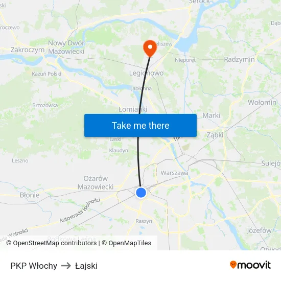 PKP Włochy to Łajski map