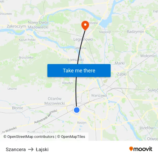 Szancera to Łajski map