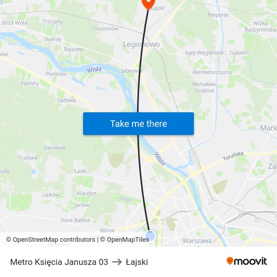 Metro Księcia Janusza to Łajski map