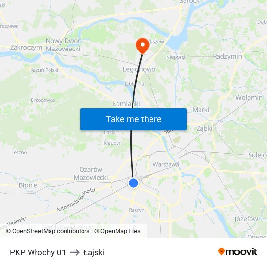 PKP Włochy to Łajski map