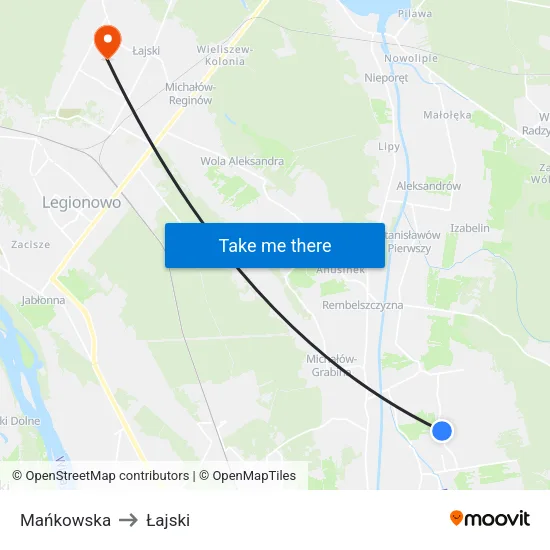 Mańkowska to Łajski map