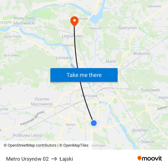 Metro Ursynów 02 to Łajski map