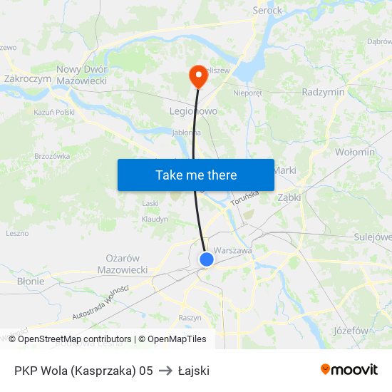 PKP Wola (Kasprzaka) to Łajski map