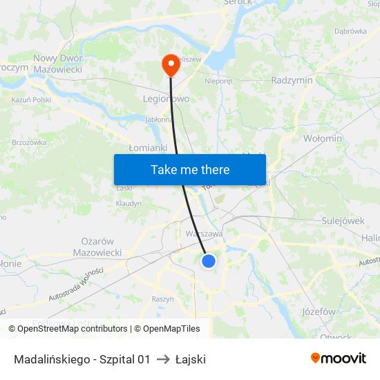 Madalińskiego - Szpital 01 to Łajski map