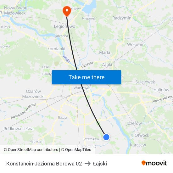 Konstancin-Jeziorna Borowa to Łajski map