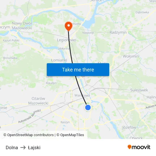 Dolna to Łajski map