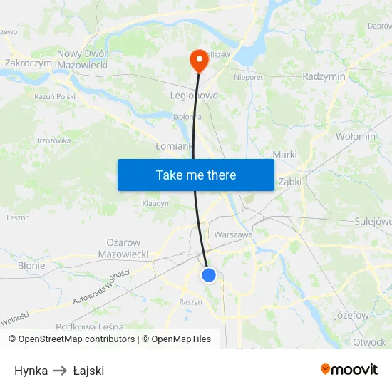 Hynka to Łajski map