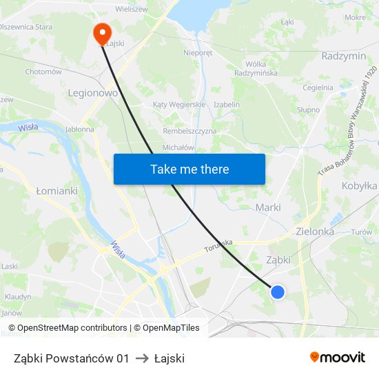 Ząbki Powstańców to Łajski map