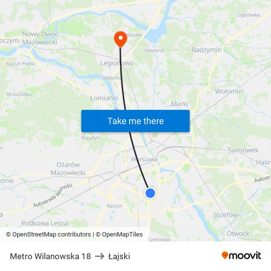 Metro Wilanowska 18 to Łajski map