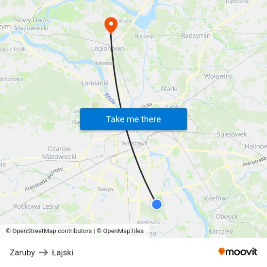Zaruby to Łajski map