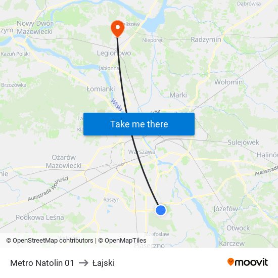 Metro Natolin to Łajski map