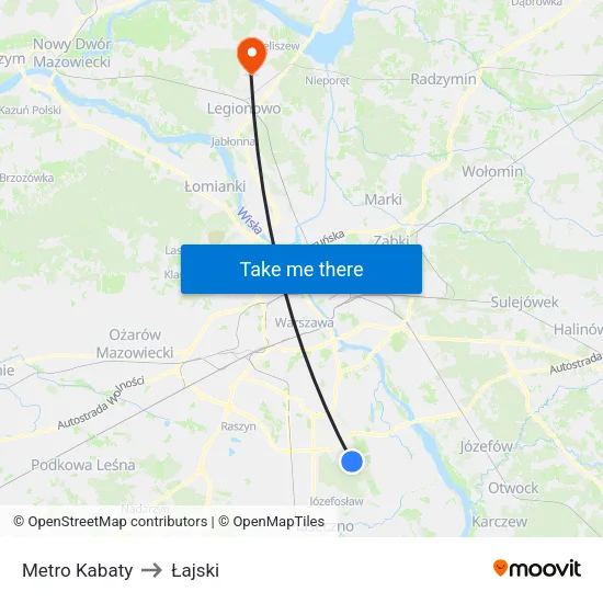 Metro Kabaty to Łajski map
