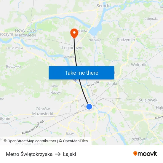 Metro Świętokrzyska to Łajski map