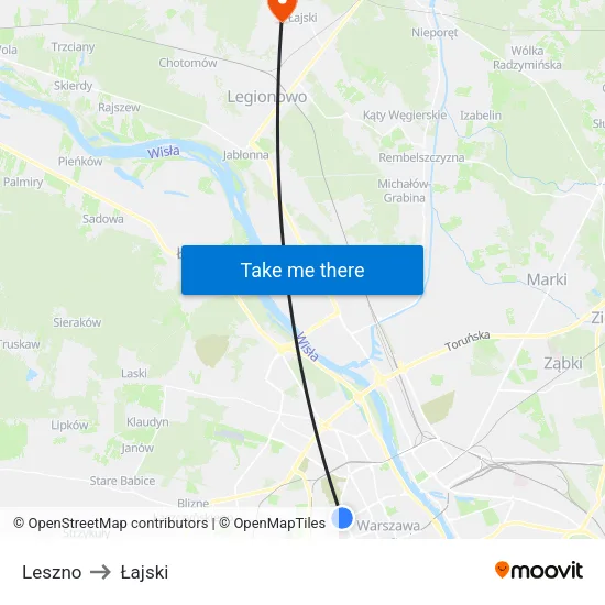 Leszno to Łajski map