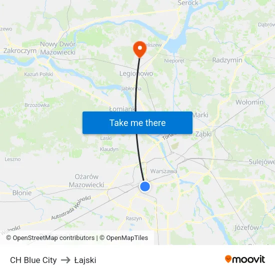 CH Blue City to Łajski map