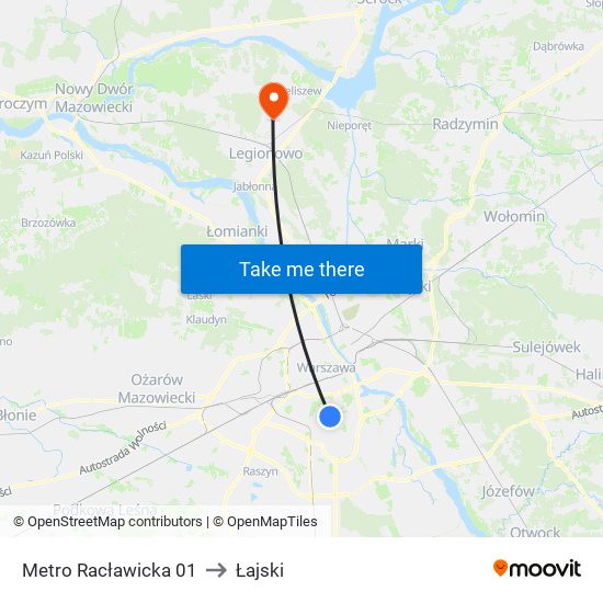 Metro Racławicka to Łajski map