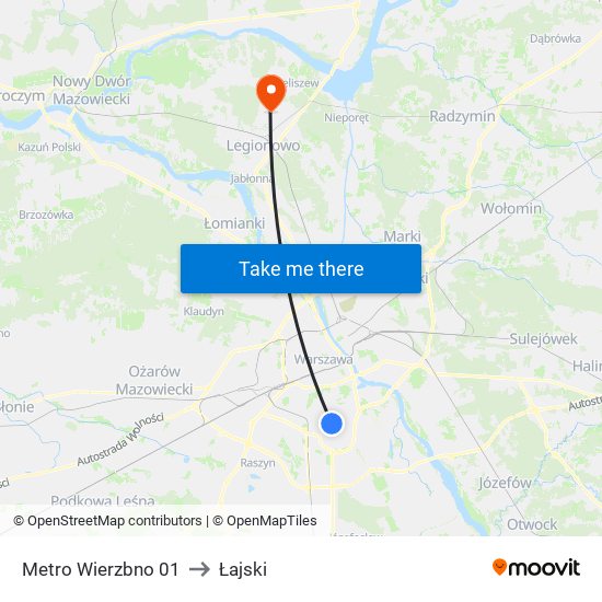 Metro Wierzbno to Łajski map