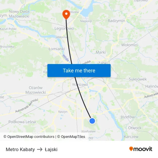 Metro Kabaty to Łajski map