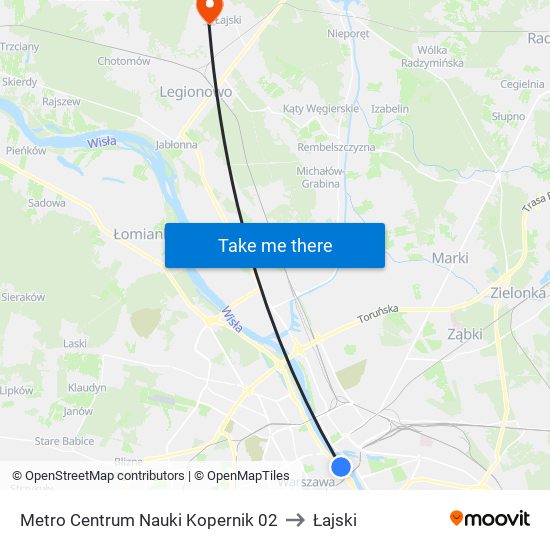 Metro Centrum Nauki Kopernik 02 to Łajski map