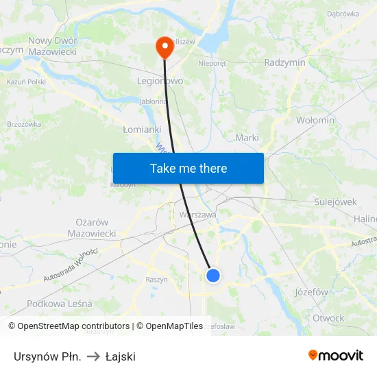 Ursynów Płn. to Łajski map