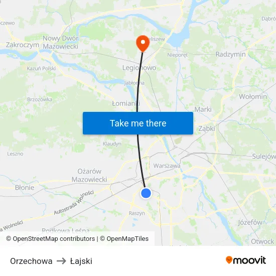 Orzechowa to Łajski map