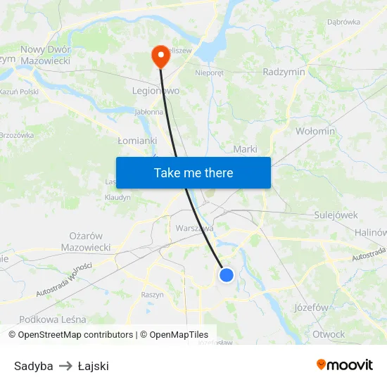 Sadyba to Łajski map