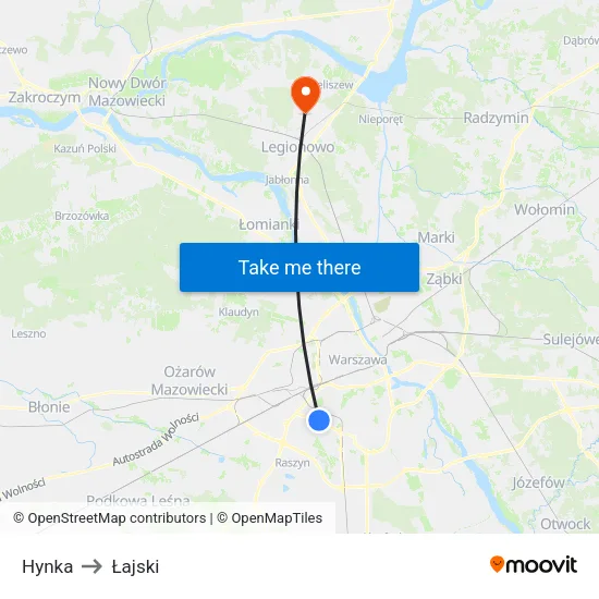 Hynka to Łajski map