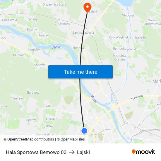 Hala Sportowa Bemowo to Łajski map