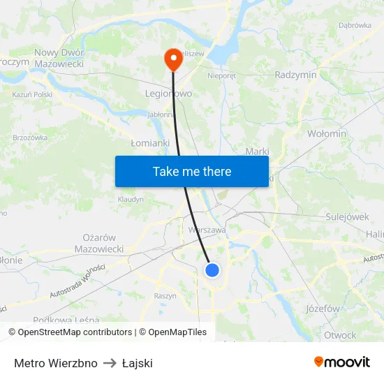 Metro Wierzbno to Łajski map