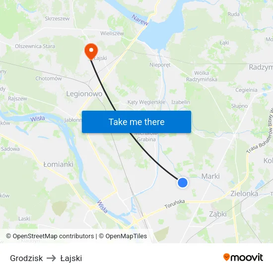 Grodzisk to Łajski map