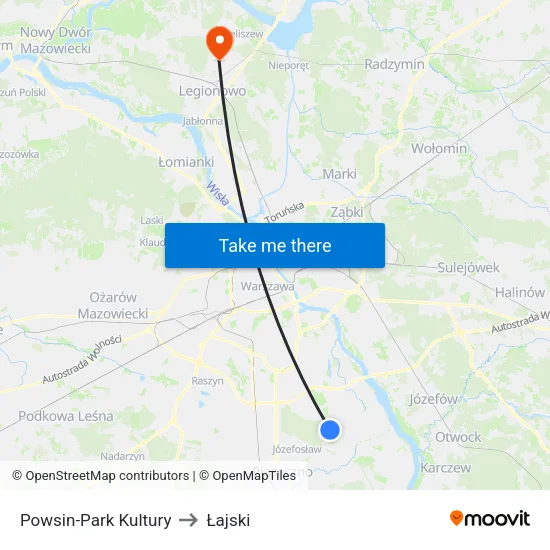 Powsin - Park Kultury to Łajski map