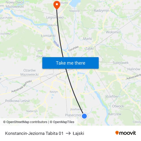 Konstancin-Jeziorna Tabita 01 to Łajski map