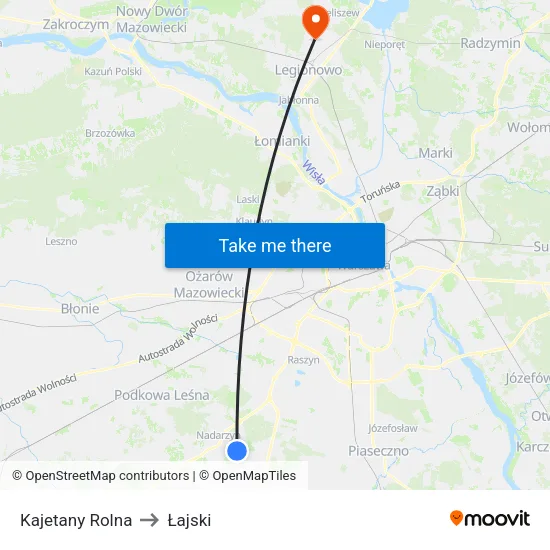 Kajetany Rolna to Łajski map