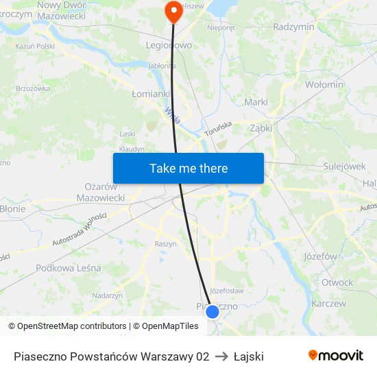 Piaseczno Powstańców Warszawy 02 to Łajski map