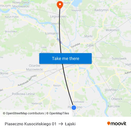 Piaseczno Kusocińskiego to Łajski map