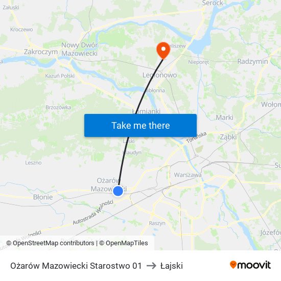 Ożarów Mazowiecki Starostwo to Łajski map