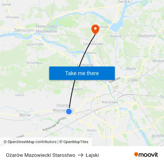 Ożarów Mazowiecki Starostwo to Łajski map