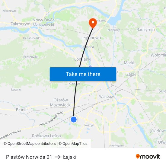 Piastów Norwida to Łajski map