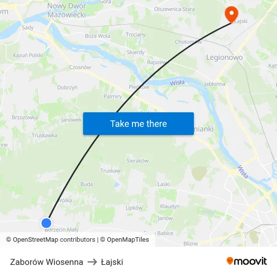 Zaborów Wiosenna to Łajski map