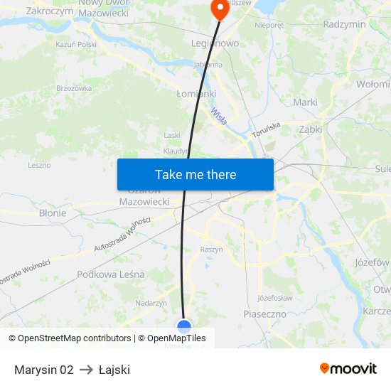 Marysin to Łajski map