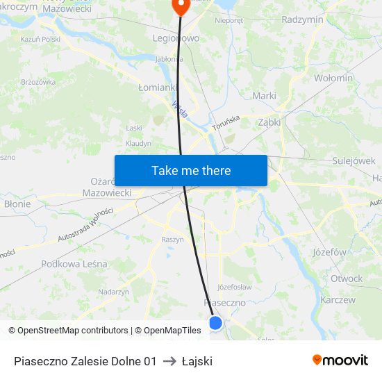 Piaseczno Zalesie Dolne to Łajski map