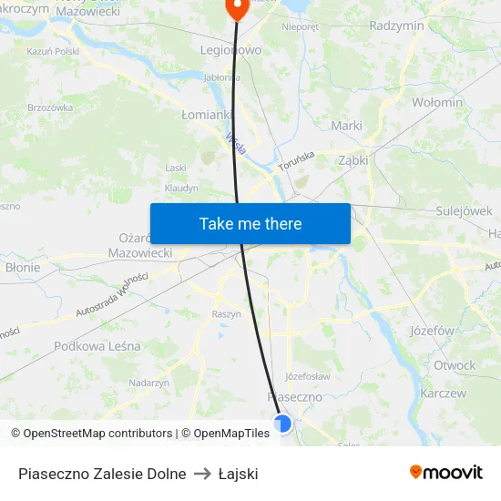 Piaseczno Zalesie Dolne to Łajski map