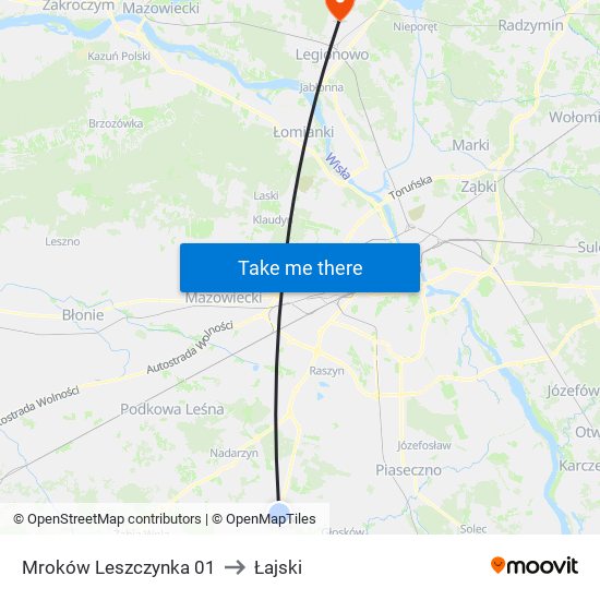 Mroków Leszczynka to Łajski map