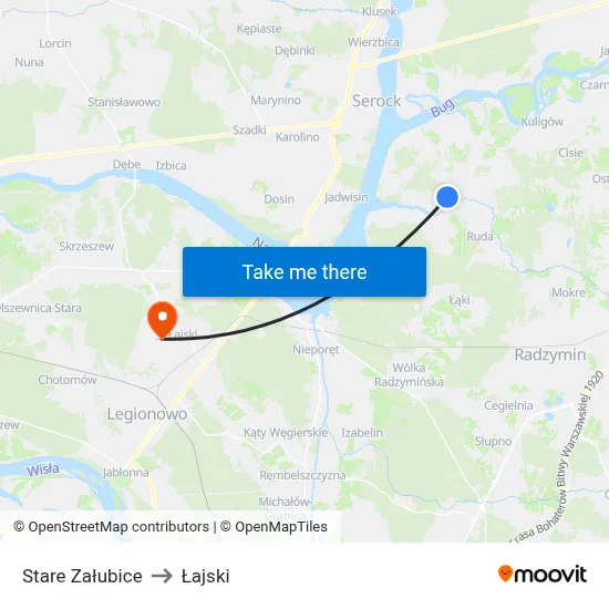 Stare Załubice to Łajski map