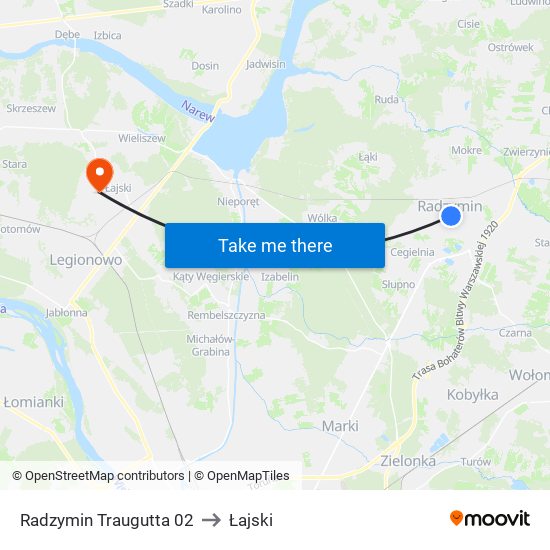 Radzymin Traugutta to Łajski map