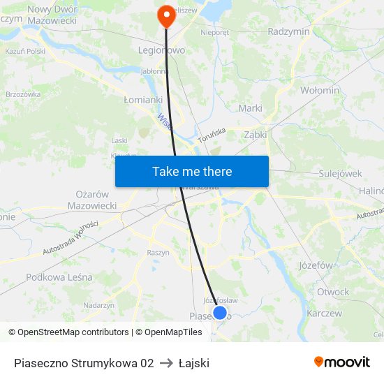 Piaseczno Strumykowa to Łajski map